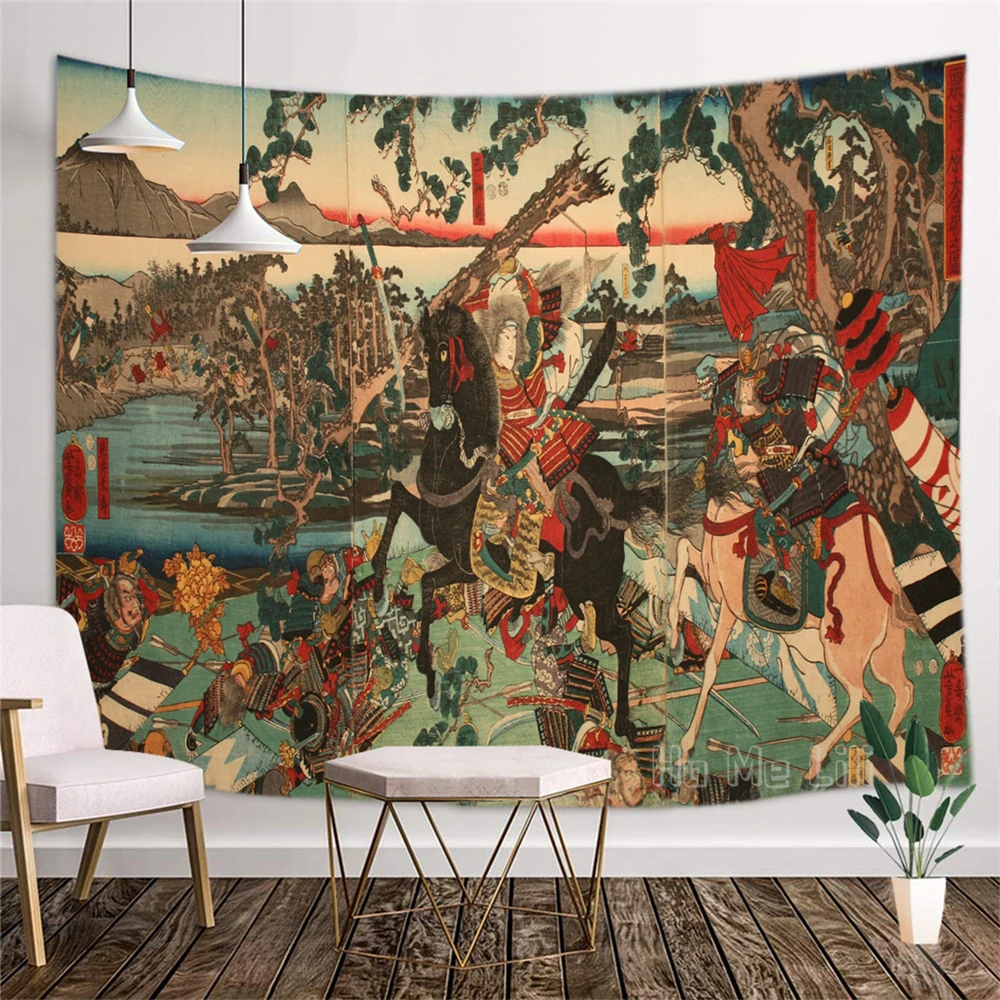 Tapiz de samur&aacute;i de leyenda japonesa para decoraci&oacute;n del hogar, arte para interiores-1
