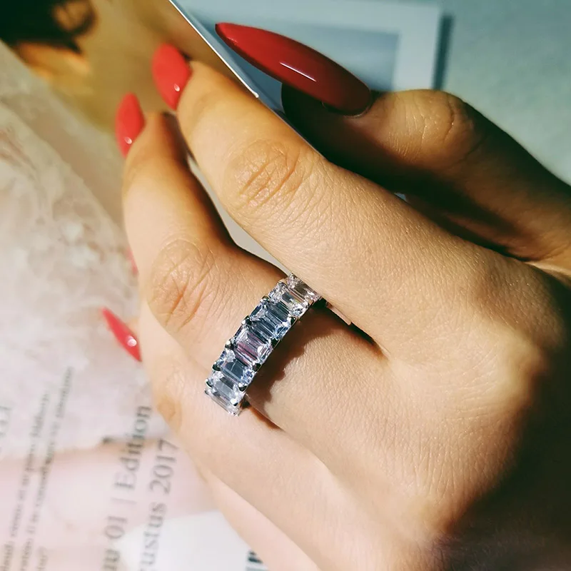 

luxury real 925 sterling silver wedding band eternity Ring for women bridal anniversary Valentine's Day gift jewelry R4619