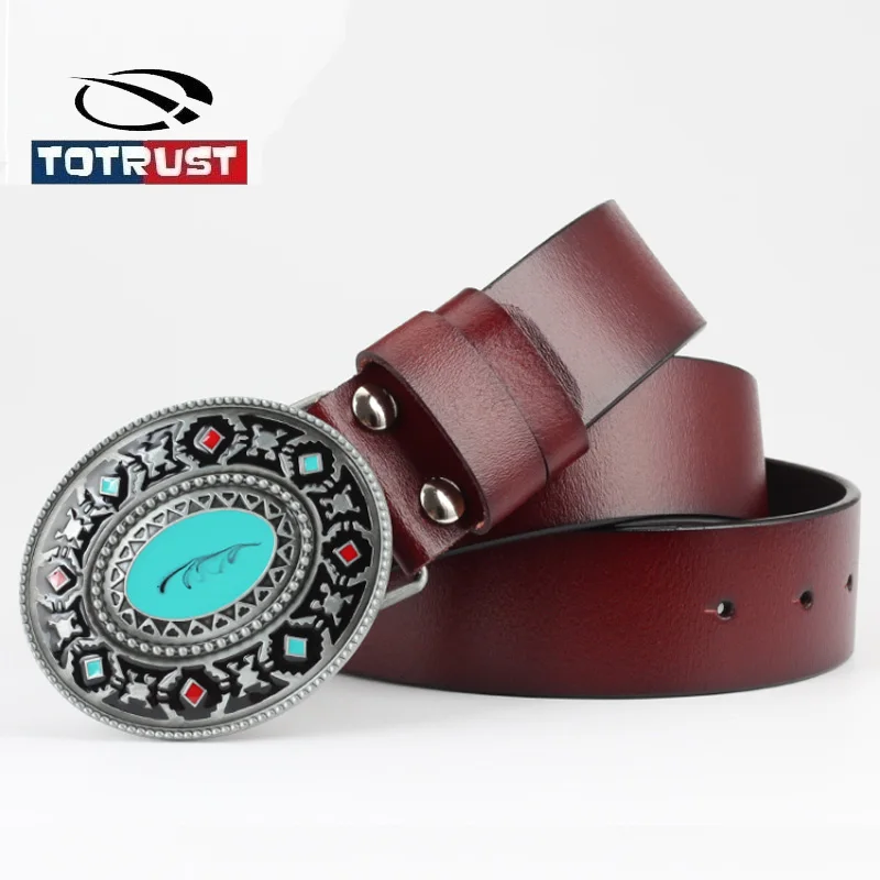 

TOTRUST Black Wide Belt For Women Leather Vintage Buckle Genuine Leather Belt Women High Quality Casual Waist Belt Women Jeans