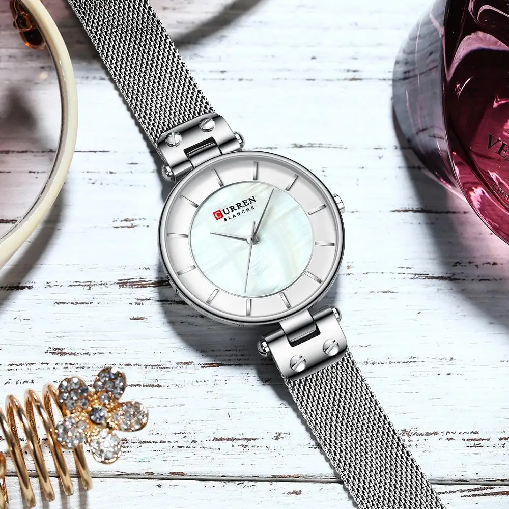 

CURREN Creative Simple Quartz Watch Women's Dress Steel Mesh Watches New Clock Ladies Bracelet Watch relogios feminino