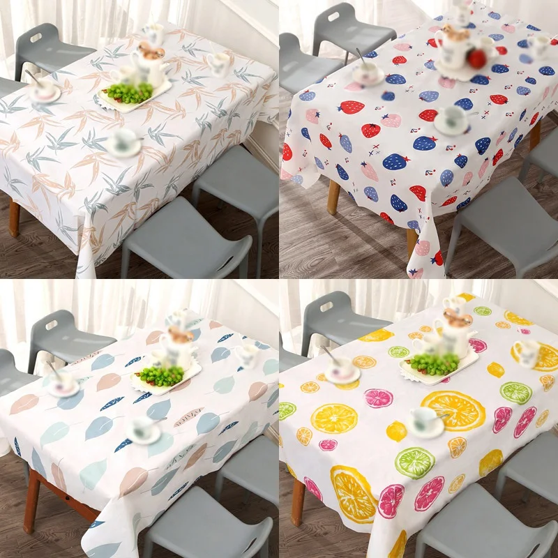 

1pc Pvc Waterproof Tablecloth Oil-proof Disposable Plastic Cloth Washable Non-absorbent Square Fresh Leaves Kichen Accessory