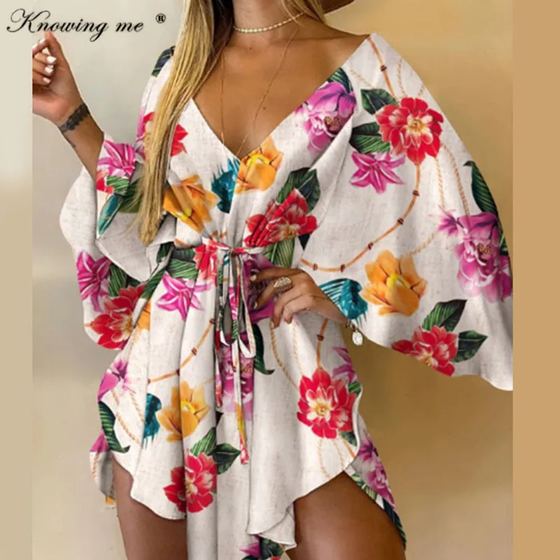 

Женское асимметричное платье, Пляжное платье с цветочным принтом, с V-образным вырезом, леопардовым принтом, 3XL