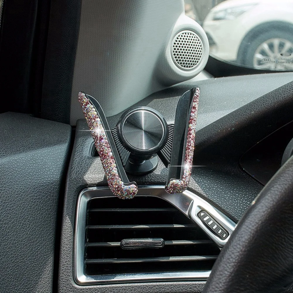 

Car Air Outlet Snap-Type Support Diamond-Studded Navigation Mobile Phone Holder For iPhone 8 XS XR for Samsung Support Telephone