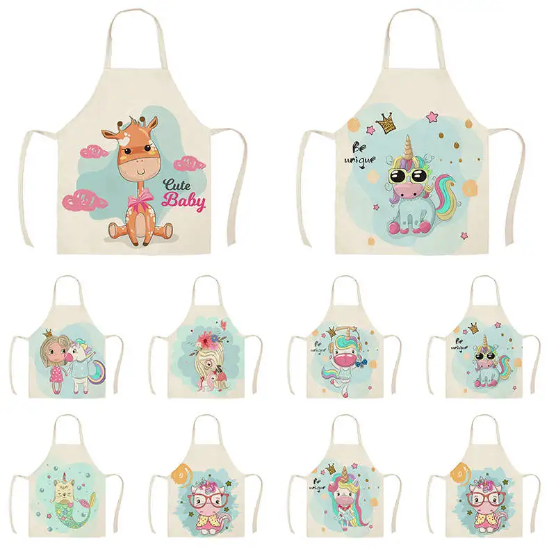 

Мультяшный Единорог девушка кухонный фартук для женщин без рукавов хлопковая льняная лампа Инструмент для уборки дома sj929