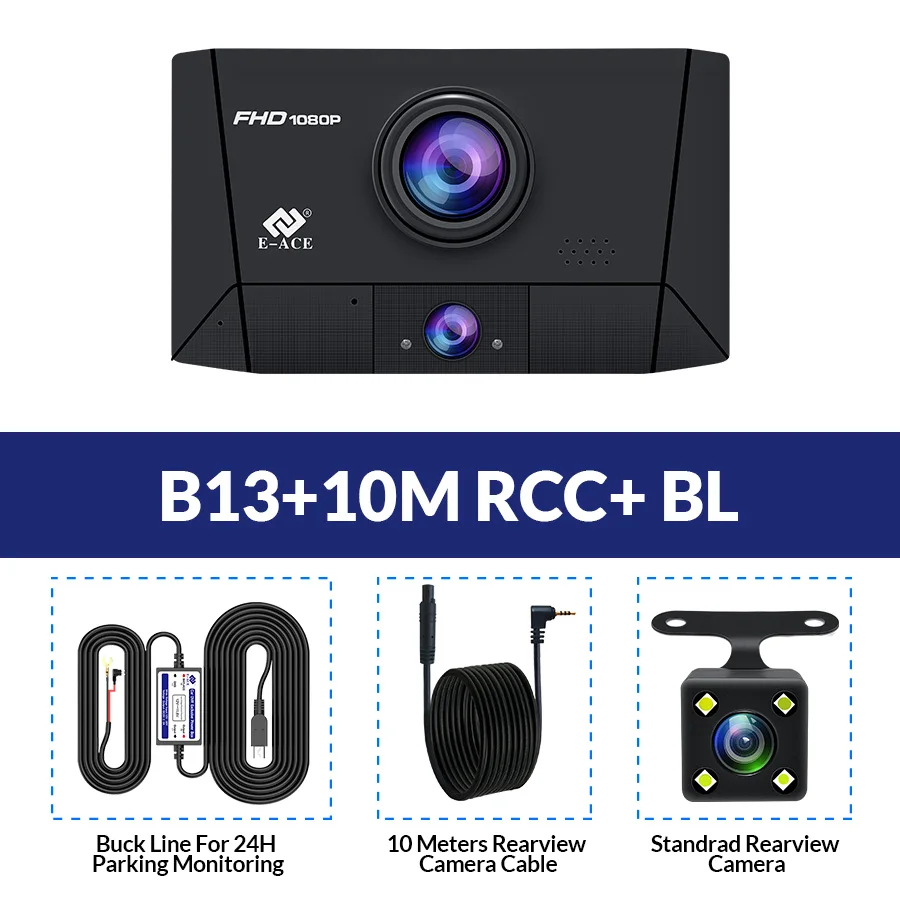 B13-10M RCCC-BL E-ACE Автомобильный видеорегистратор 3 камеры s объектив 4,0 дюймов видео регистратор Dash Cam FHD 1080P Авто регистратор с камерой заднего вида DVRs Dash camera - Название цвета: B13-10M RCCC-BL