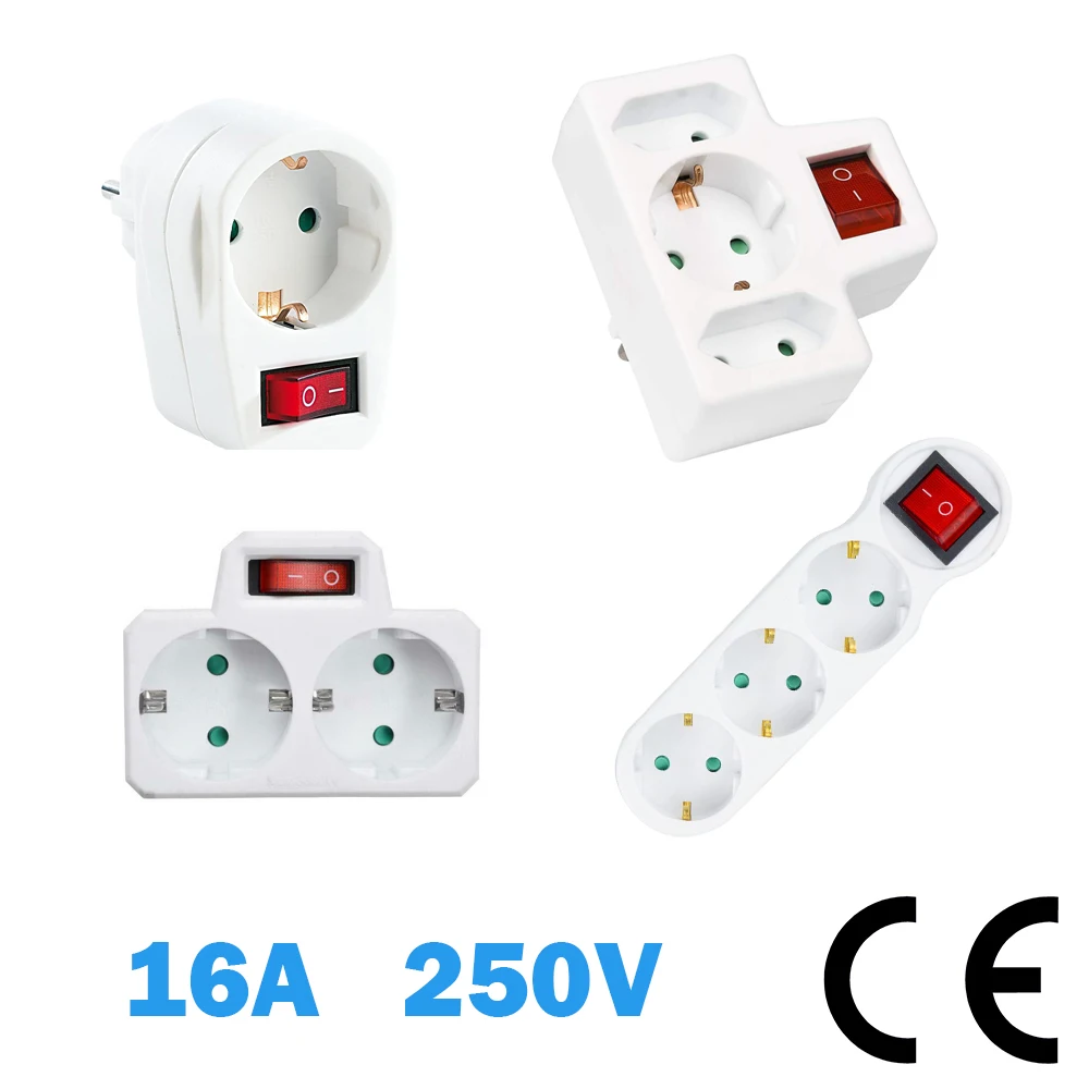 German Electrical Sockets With Switch 16A 250V EU Surface-Mounted 3500W Extensions Germany Standard Adapter Power Plug Strip