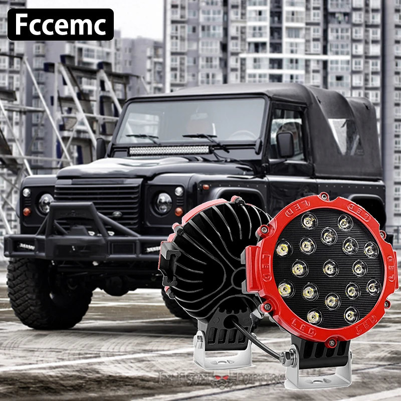 

Headlights Car LED Work 12v 24v 51W Fog Flood Driving High / Low Light Portable Spotlights Road For Land Rover 7Inch Bar Offroad