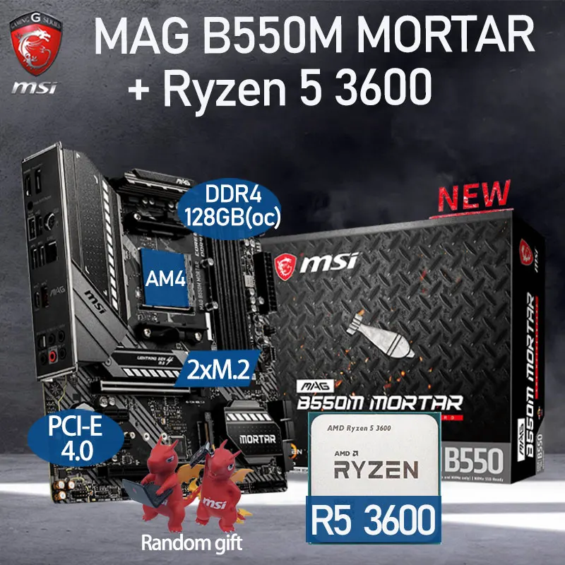 

Motherboard Set MSI MAG B550M MORTAR + AMD Kit Ryzen 5 3600 Combo DDR4 128GB PCI-E 4.0 Chia B550 Placa-mãe AM4 Desktop AMD B550