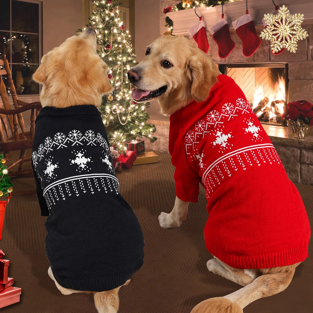 HOOPET-suéter rojo cálido de copo de nieve para perros grandes, ropa suave de salida de invierno para mascotas, suéter de perro de Navidad, abrigo de gato Ragdoll, proveedores