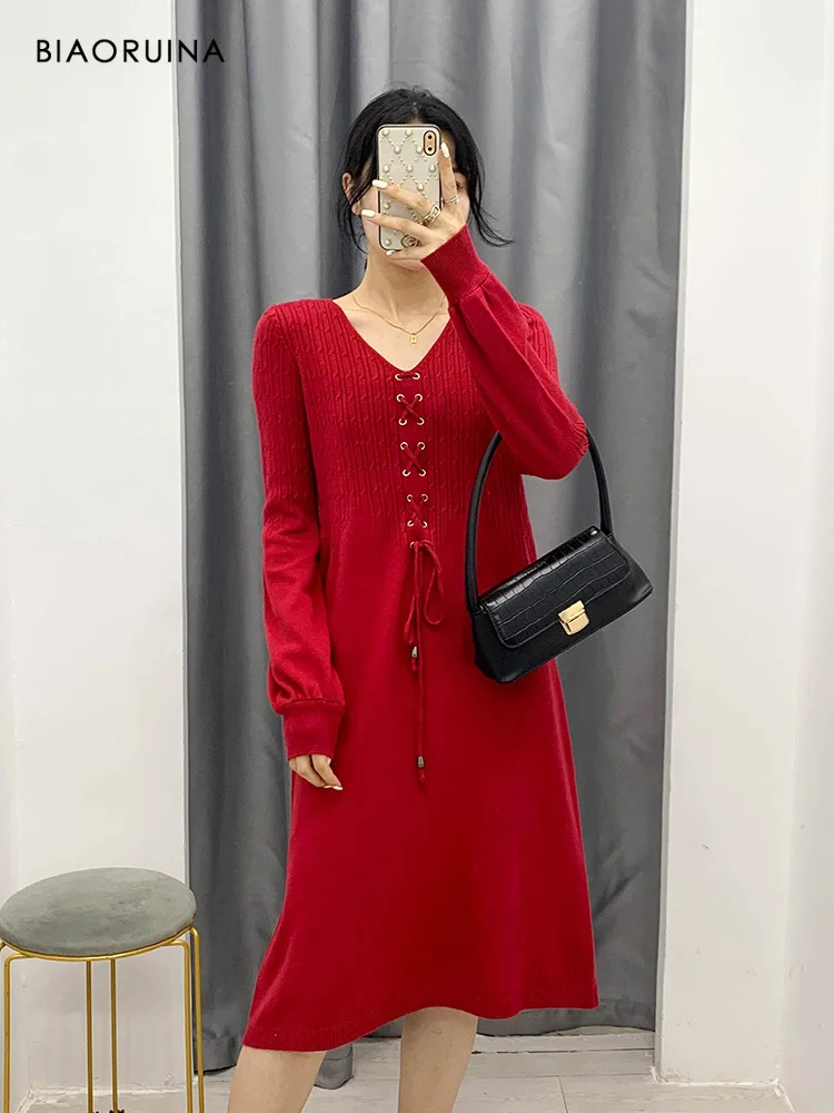 Женское трикотажное платье BIAORUINA элегантное облегающее в европейском стиле с V