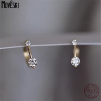 moveski simple plated 14k gold ear buckles 925 sterling silver clear cz round earrings for women fine jewelry party gift