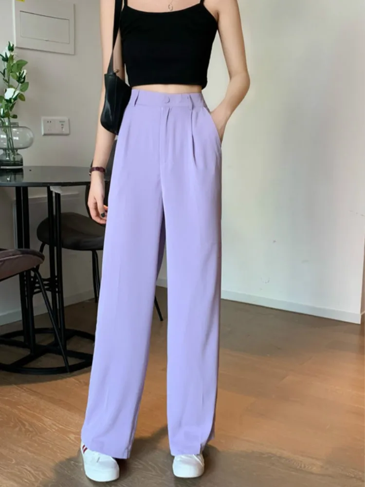 

Summer High Waist Female Suit Pants 2021 New Streetwear Ladies Loose Trousers Casual Women Floor-length Wide Leg Pants