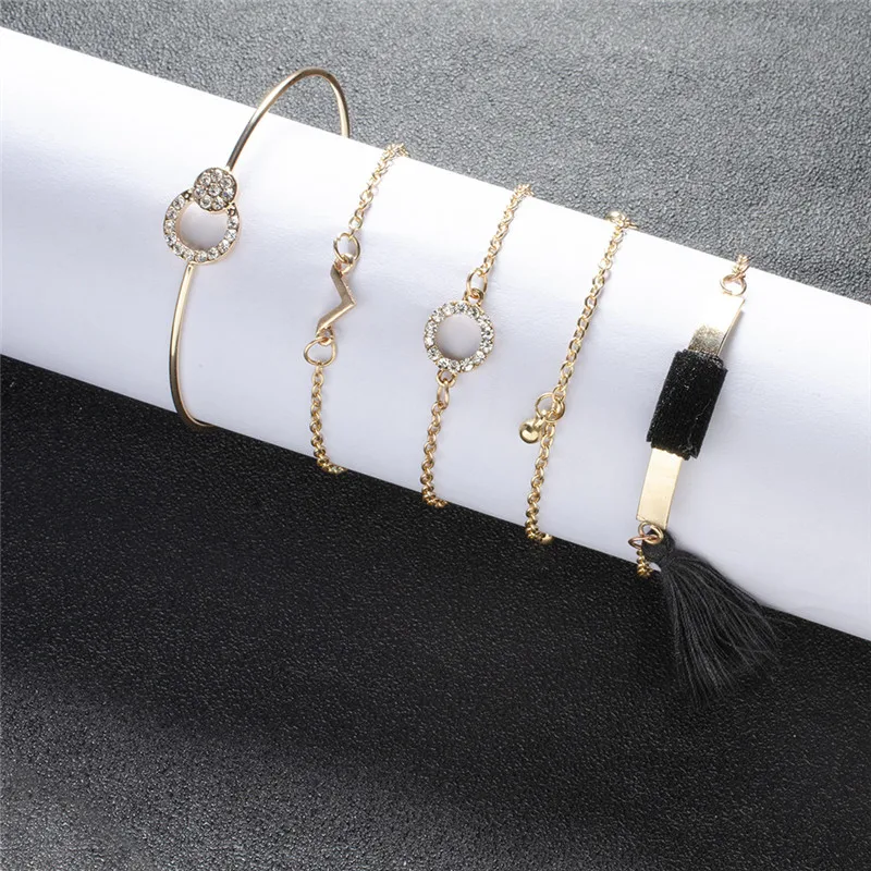 VAGZEB богемный золотистого цвета Луна Лист Кристалл Опал Открытый браслет набор