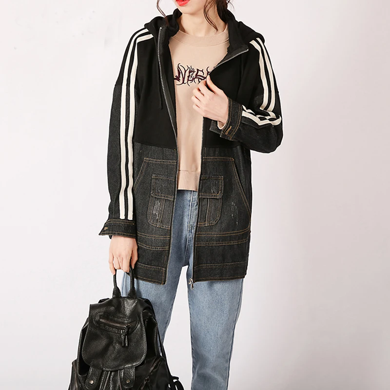 

FIXSYS 2020 New Arrival Patchwork Denim Coats and Jackets Women Custom Jackets with Side Stripes Spliced Pockets