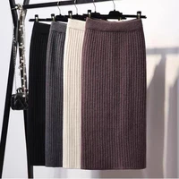 fashion 2022 straight thick slim split skirt women autumn winter 2022 office lady solid elegant wrap hip knitted skirt midi