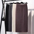 Женская трикотажная юбка средней длины, черная элегантная плотная облегающая юбка с запахом, с разрезом, в Корейском стиле, Осень-зима 2021