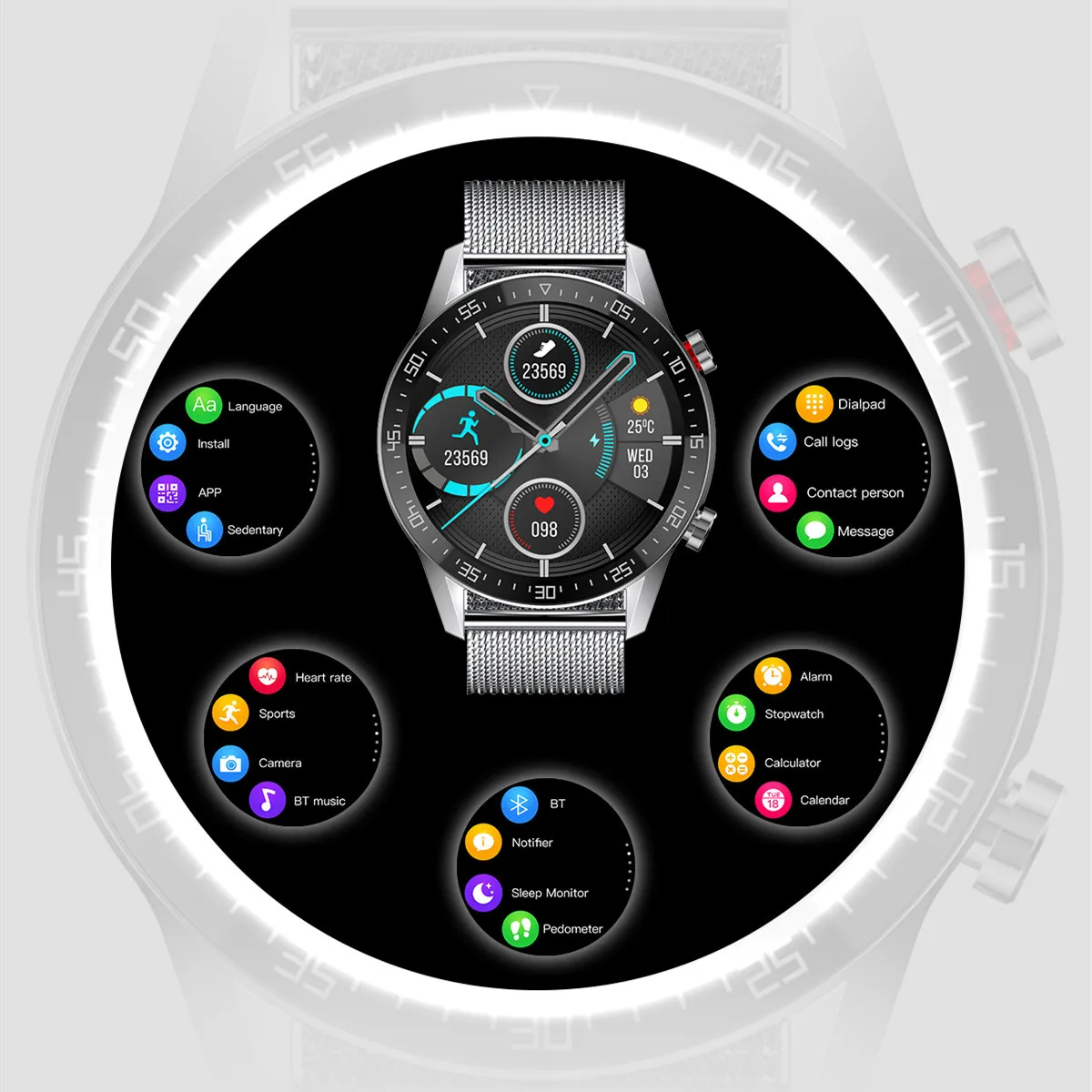 

Smart Watch Men's Steel Band Business Sports Bracelet Blood Pressure Heart Rate Health Monitoring Bluetooth-compatibl Watch