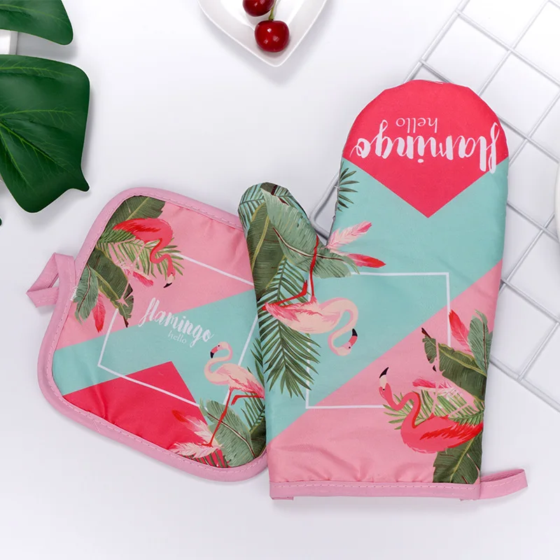 Изоляционные хлопковые перчатки с фламинго кухонные прихватки для
