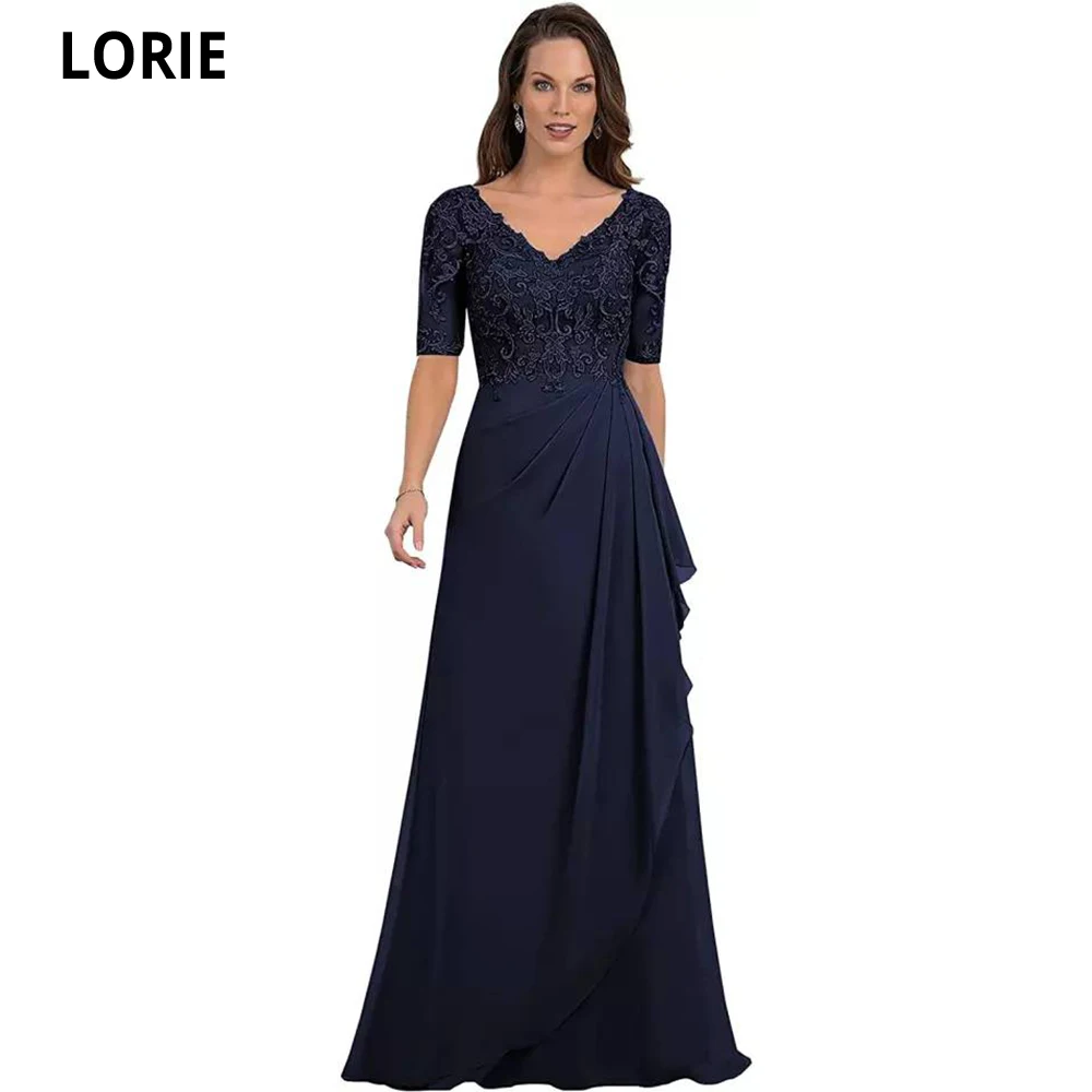 

LORIE Sexy V Neck A-Line Bridesmaid Dresses Vestido De Festa Chiffon Applique Half Sleeves Floor-length Women Formal Party Gowns