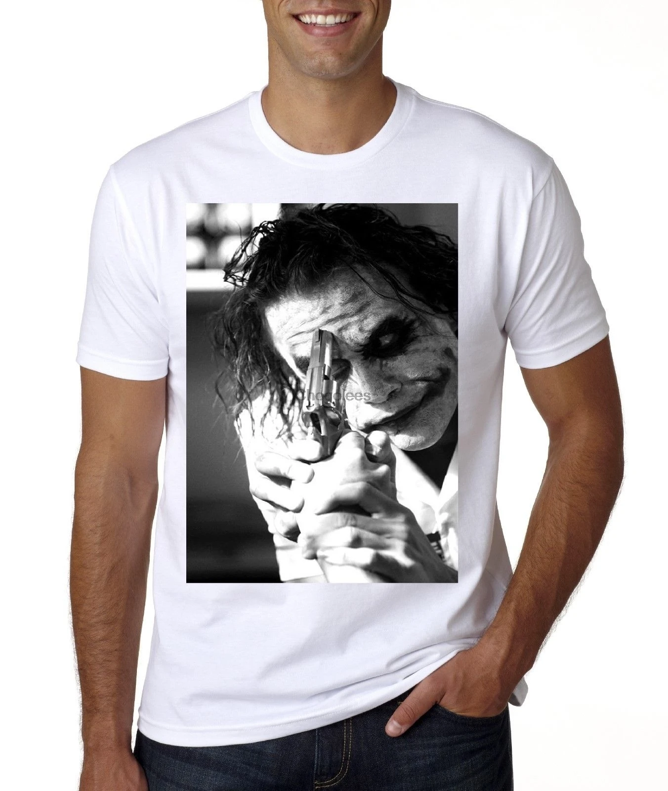 Мужская Повседневная футболка JOKER HEATH LEDGER GUN | одежда