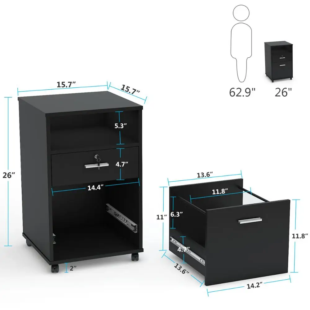 

Tribesigns 2 Drawer Mobile File Cabinet with Lock, Wood Modern Filing Cabinet for Letter Size