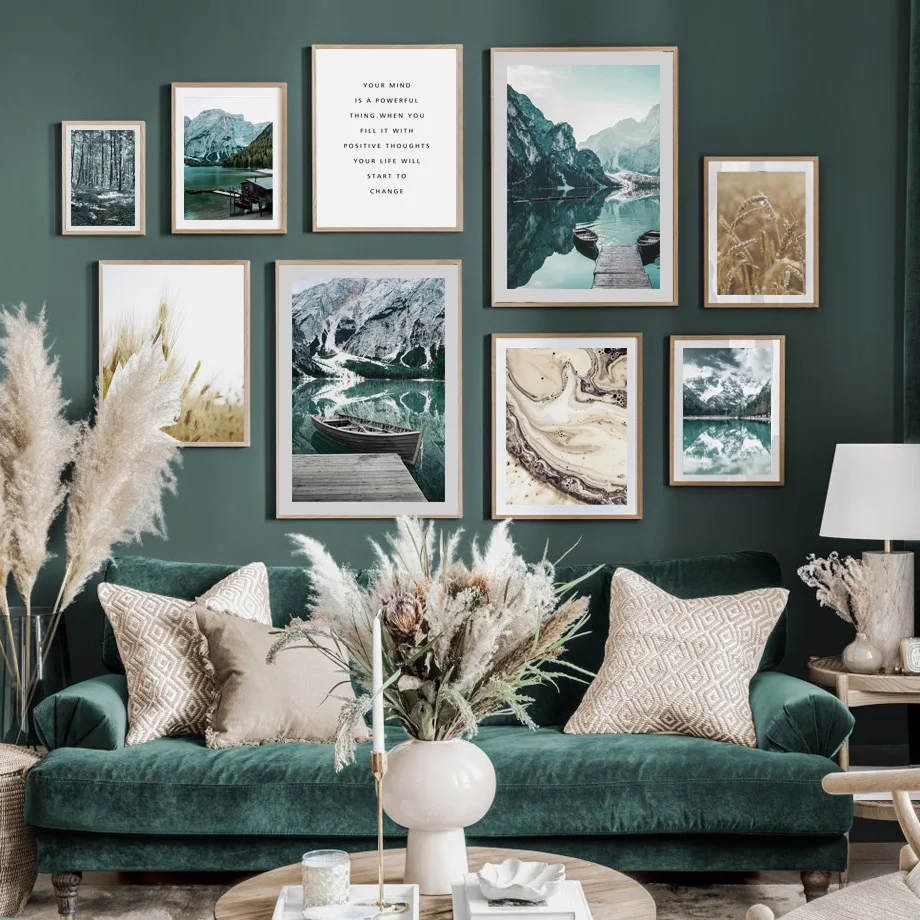 

Snow Mountain Lake Boat Forest Wheat Abstract Art Canvas Painting Nordic Posters And Prints Wall Pictures For Living Room Decor