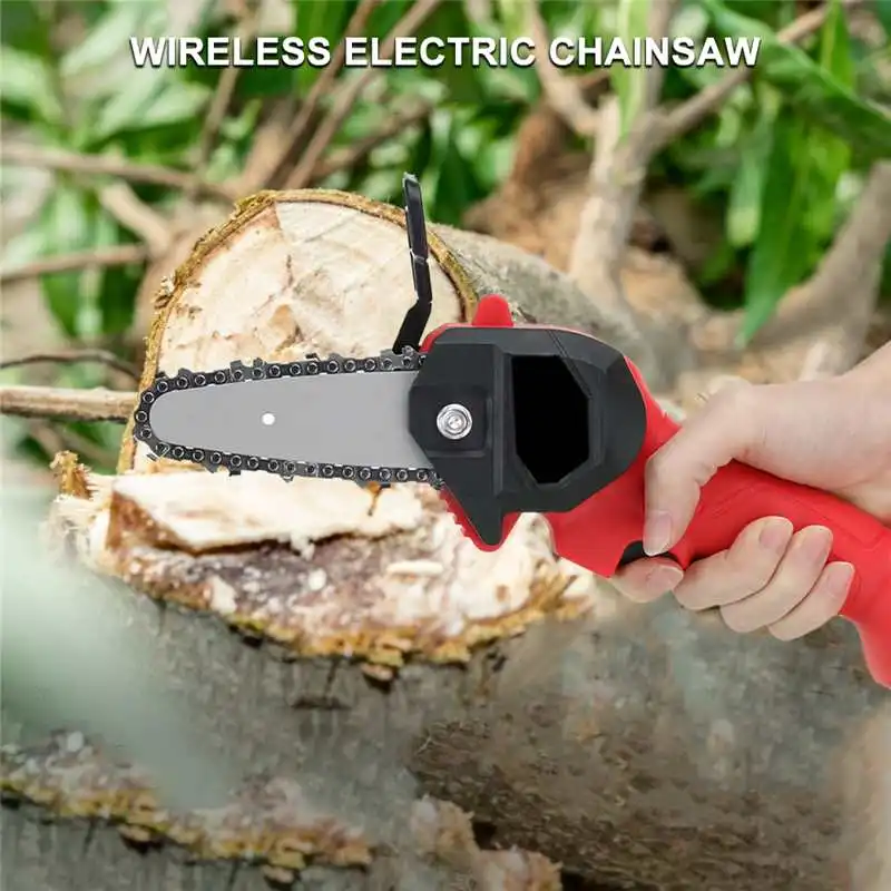 

4 Inch 1200W Handheld Electric Logging Saw Pure Copper Brushed Motor Red/Black/Blue Woodworking Chain Saw For 18V Battery
