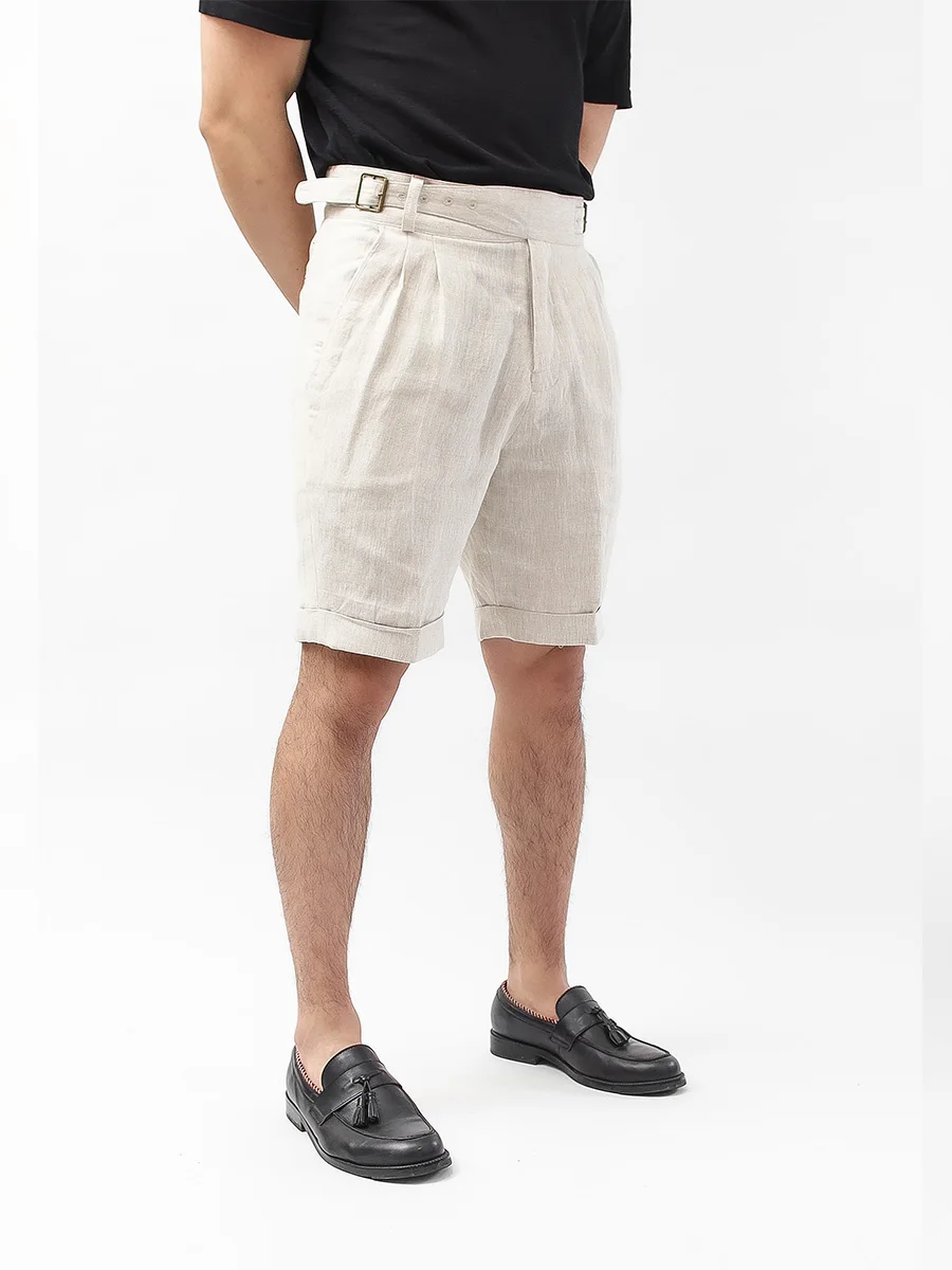 PT Original Gurkha Linen Shorts Men's Five Point Shorts Italian Double Pleated Casual Pants Mid Length Slim Thin Large size