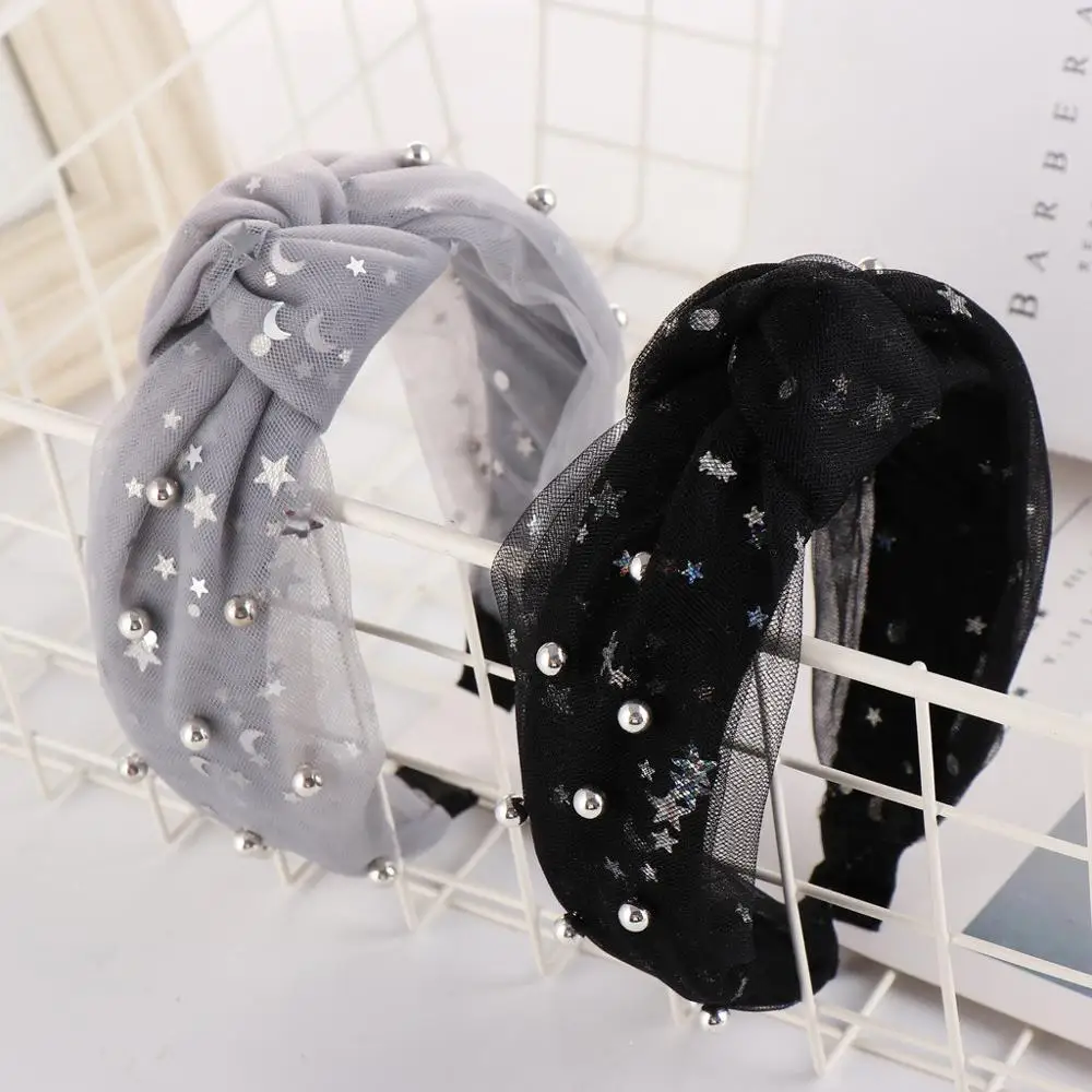 Женская широкая заколка с узлом элегантная для волос сетчатыми бусинами и