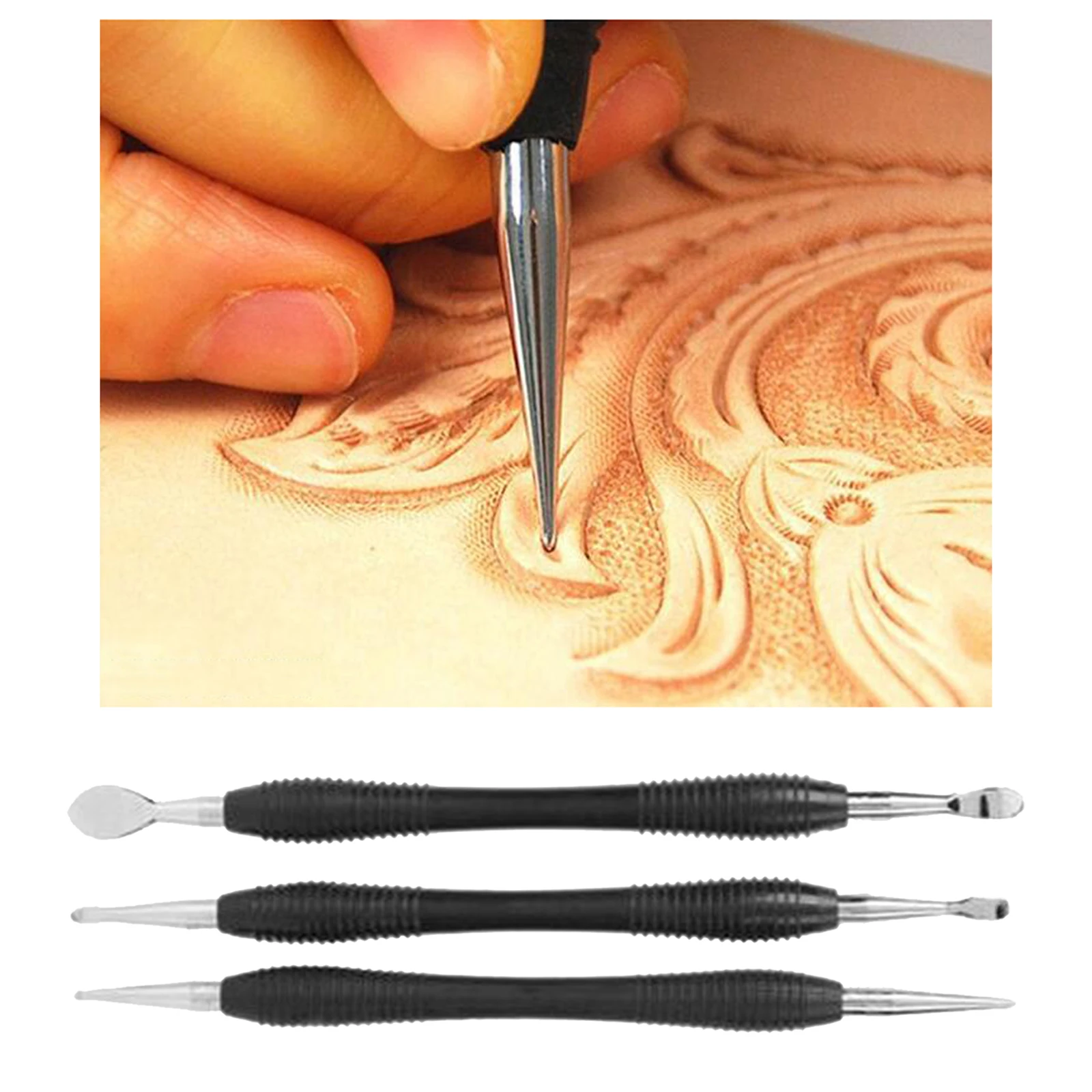 

Leathercraft Grooving Rub Double End Leather Cone Spoon Skiving