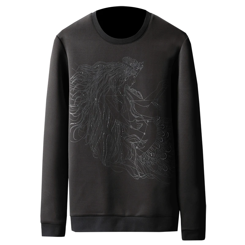 

men s crewneck sweatshirt fleece long sleeve 2019 autumn winter plus large size embroidery beauty fish street ware free ship