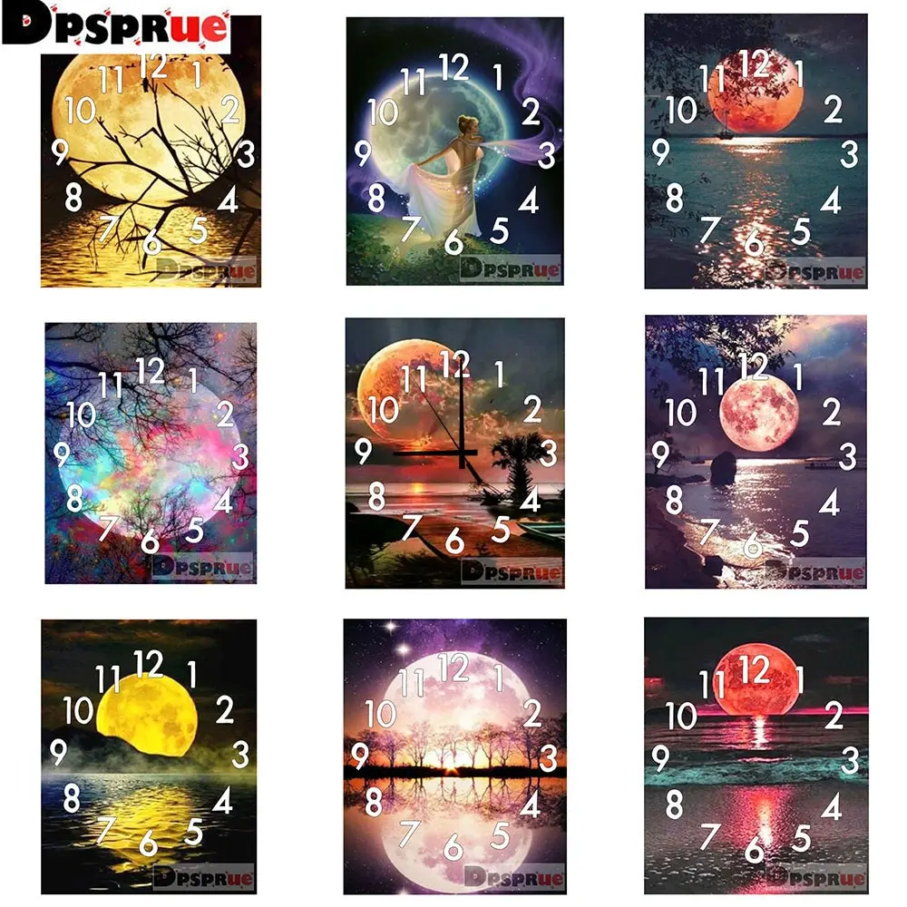 

5D DIY Diamond Painting-Moon-With Clock Full Square Diamond Embroidery Landscape Cross Stitch Mosaic Sale wall Home Decoration