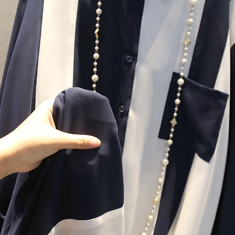 Женская длинная рубашка [EWQ] белая однобортная Повседневная с отложным