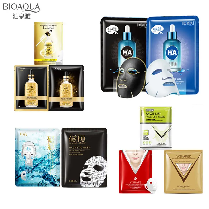 BIOAQUA 24K Золотая фольга маска для лица Гиалуроновая кислота Магнитная черная