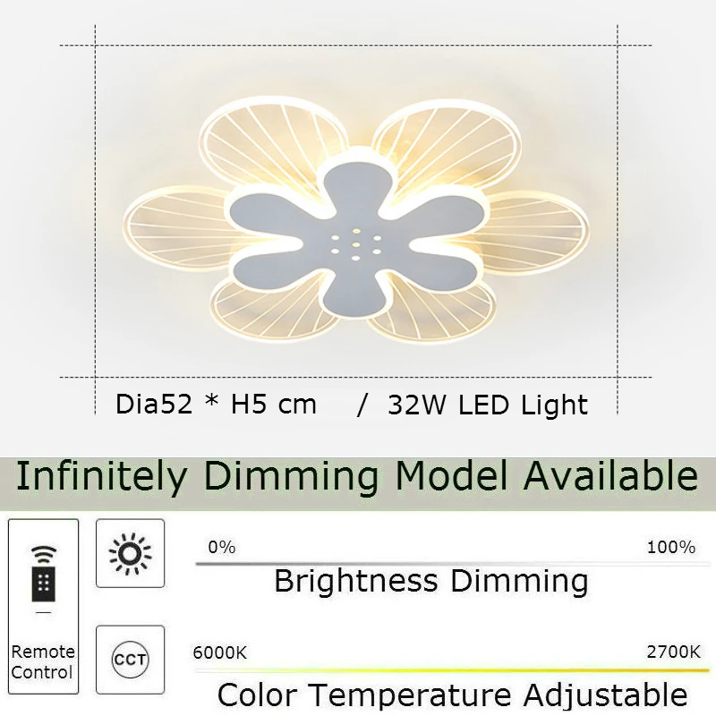 

Decorative Floral Ceiling Lights for Bedroom Modern Individuality Flower Shape Infinitely Dimming with Remote Control
