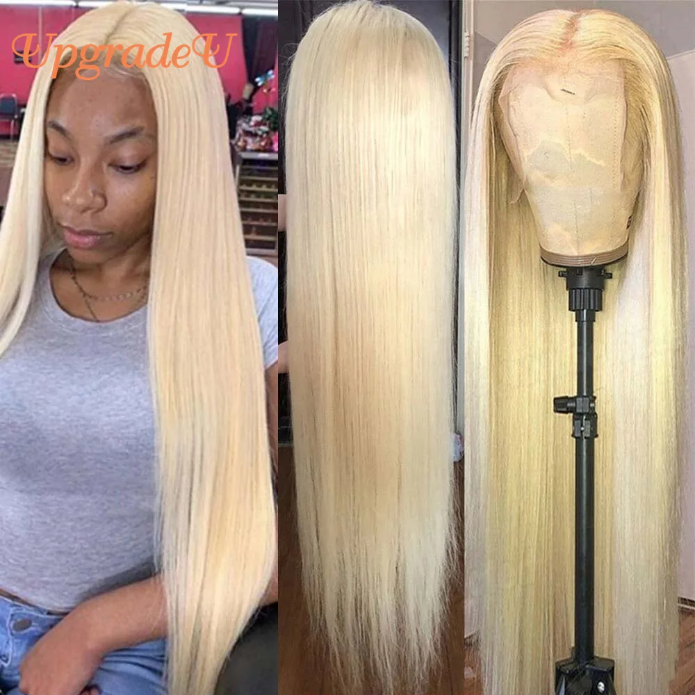 UpgradeU 13x1 Lace Front Human Hair Wigs 613 Blonde Straight Human Hair Wigs Remy Prepluck Brazilian Lace Frontal Human Hair Wig