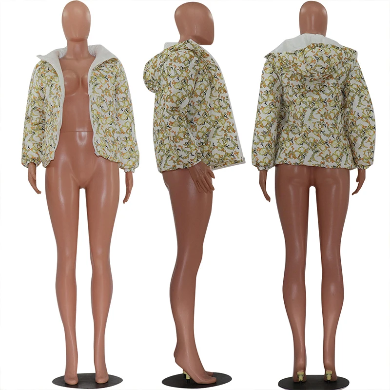 

HAOYUAN Sexy Print Bubble Coat Fashion Women Winter Clothing Zip Long Sleeve Warm Parka Streetwear Puffer Jacket Loose Outerwear