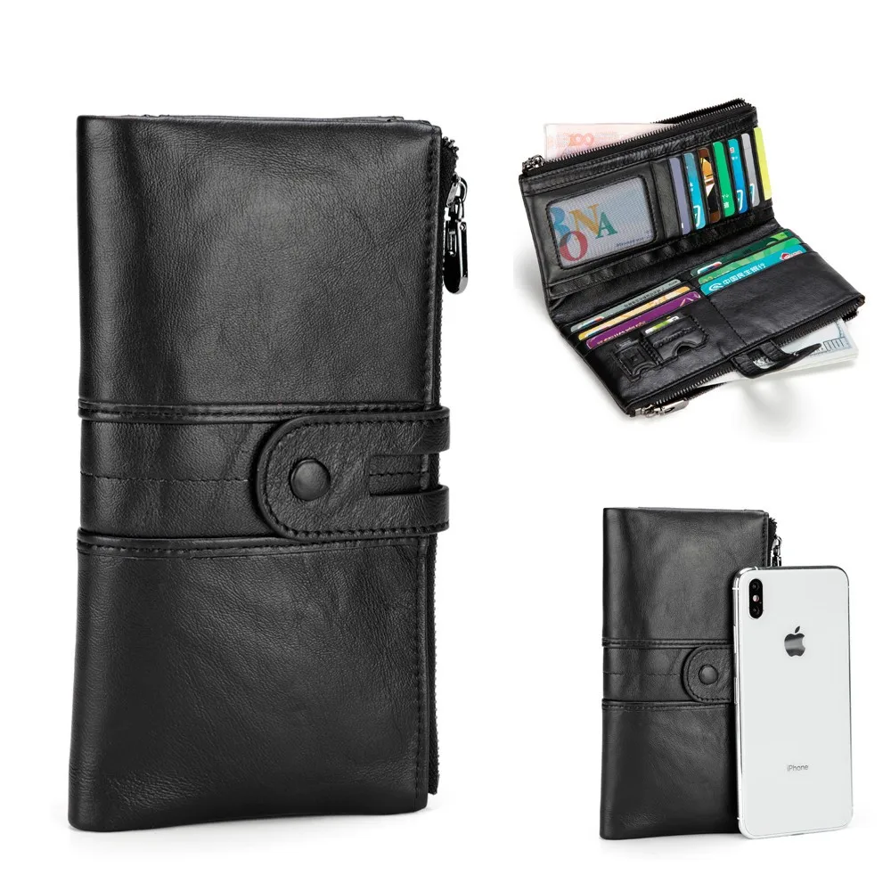 

Genuine Leather RFID Purse Women Hasp Zipper Wallets Cow Leather Female dobble Purse Long Womens Wallets Ladies Clutches