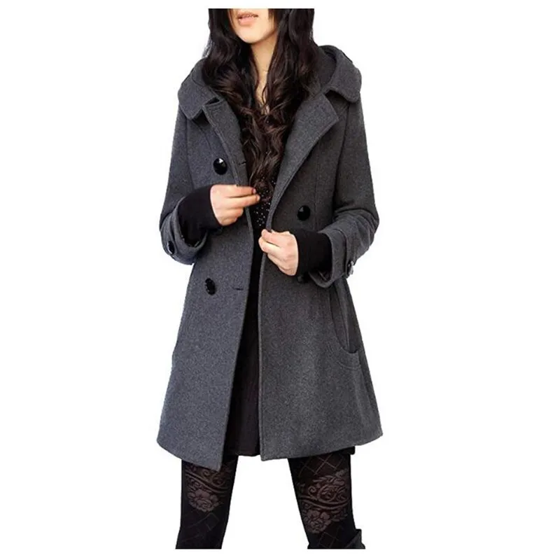 Новое Стильное женское зимнее двубортное шерстяное длинное пальто с
