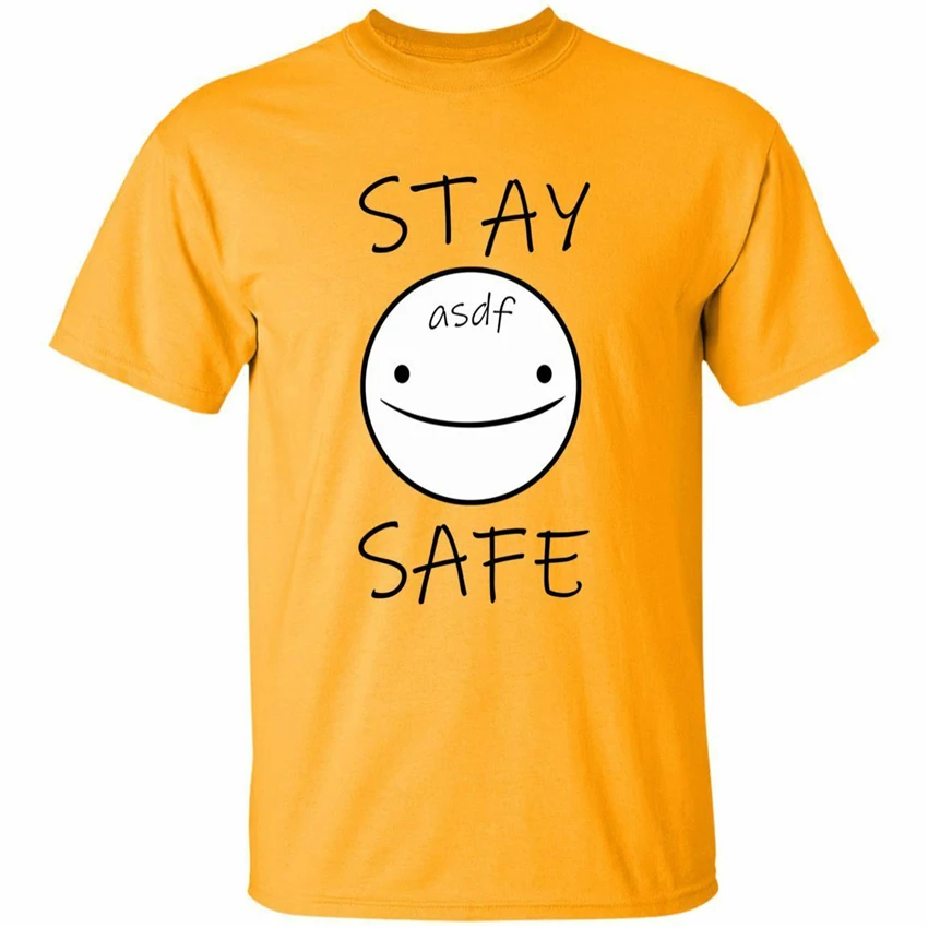 Оставайтесь безопасной футболкой Asdf для мужчин и женщин золотого цвета Loose