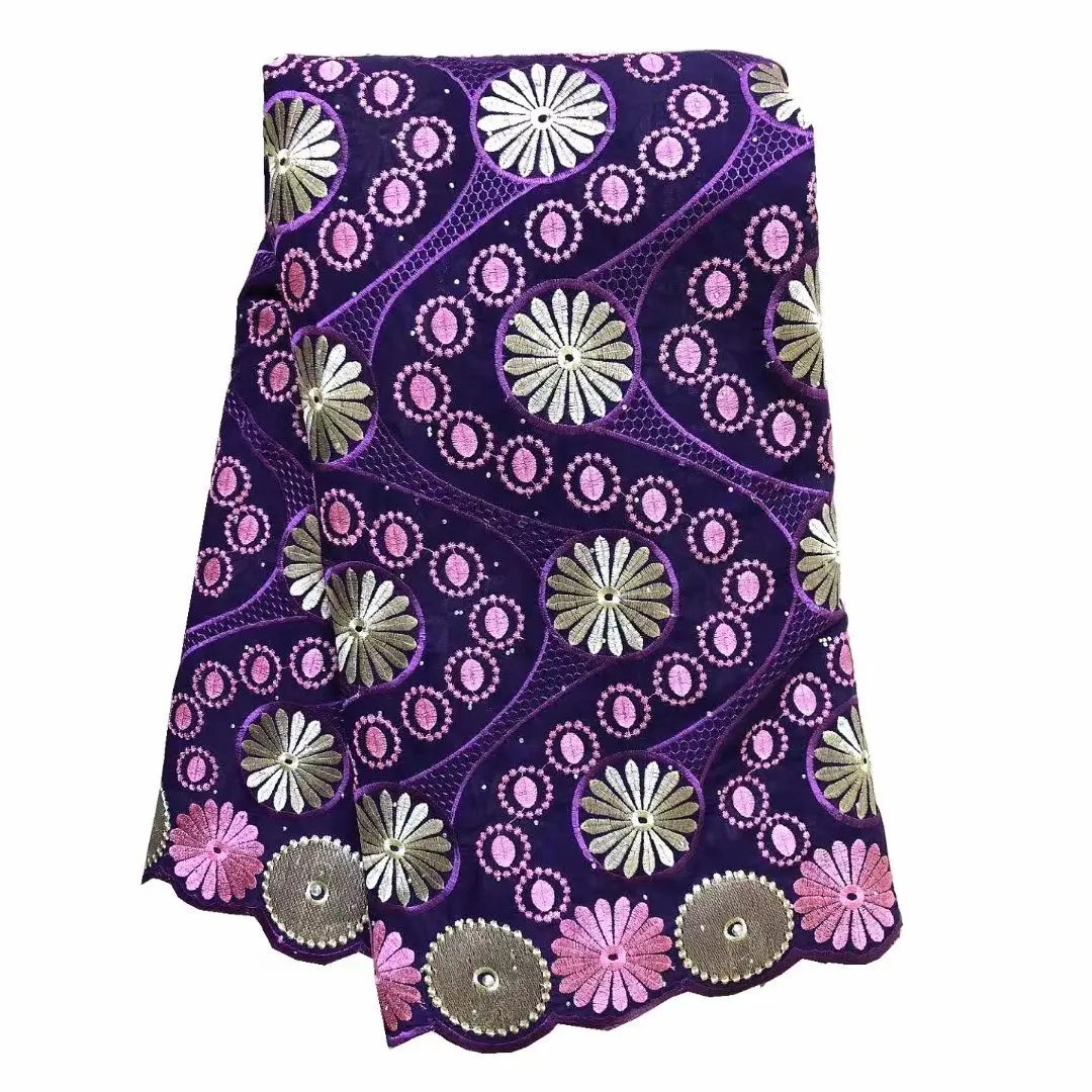 

5 ярдов, фиолетовая африканская кружевная ткань в дубайском стиле, высокое качество, вышивка, швейцарская вуаль, кружево в Швейцарии, хлопок ...
