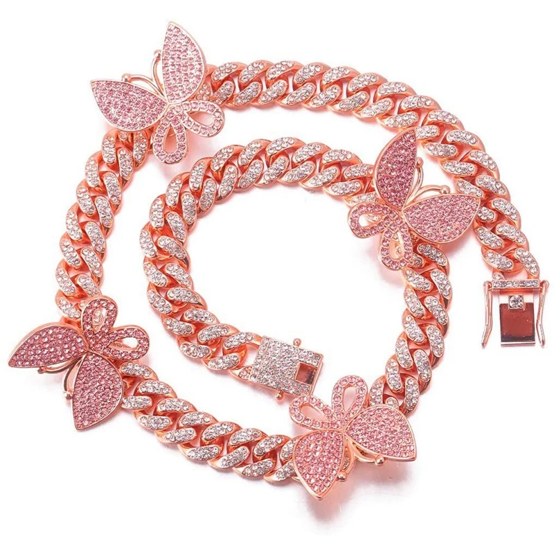 

Hip Hop Fashion Necklace Popular Jewelry Elements Alloy Cuban Butterfly Necklace (Random Color)