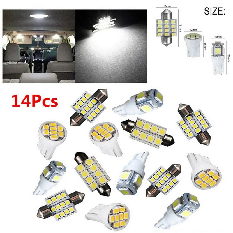 

14Pcs Set White T10 31mm 42mm Festoon LED Interior Map Dome License Plate Lights Energy Saving Car Universal Interior Lights