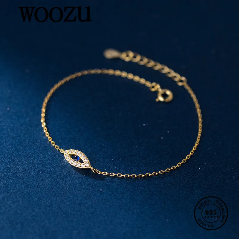 WOOZU реальные 925 стерлингового серебра роскошный синий с клипсами Дурной глаз цепь