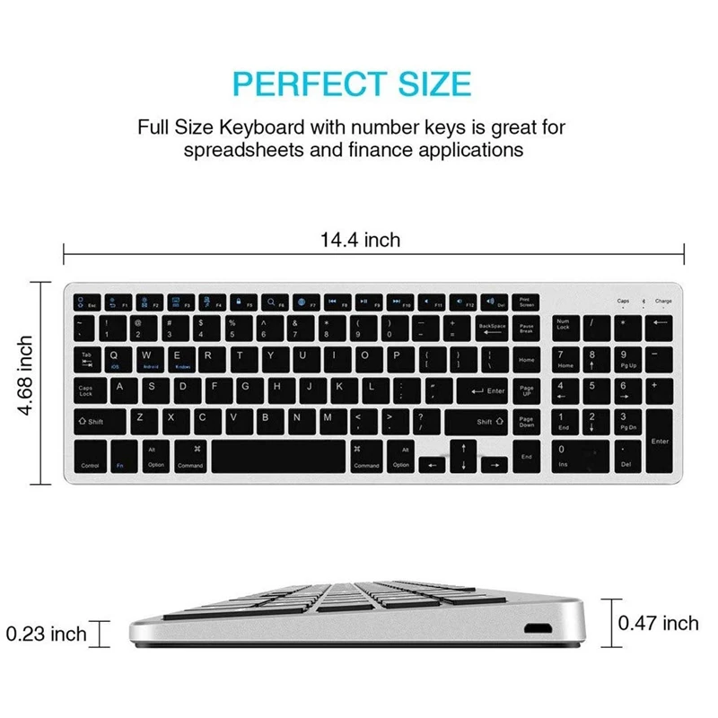 

Bluetooth Keyboard Rechargeable Portable BT Wireless Keyboard with Number Pad for Laptop PC Tablet Windows IOS Android