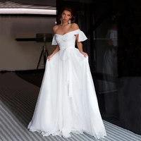 eightree simple princess wedding dresses 2021 off shoulder bridal dress a line chiffon floor length beach wedding gown plus size