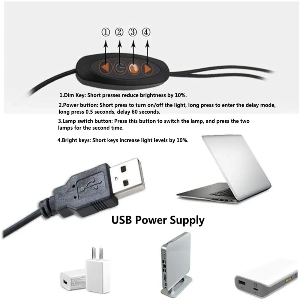 Настольная лампа с двумя прищепками USB Гибкий приглушающий Настольный