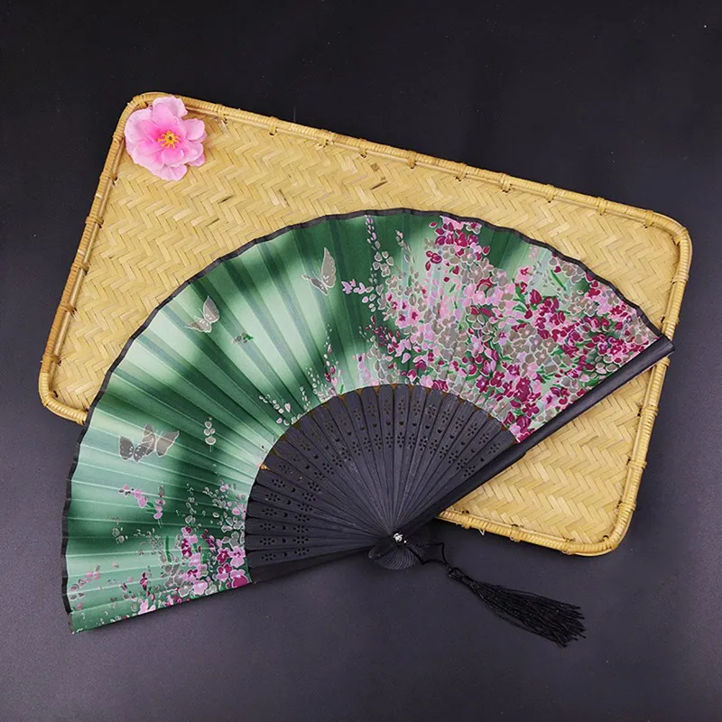 

Chinese Style Fan Pattern Folding Dance Wedding Party Lace Silk Folding Hand Held Flower Fan Women Photo Prop Tool Art Craft