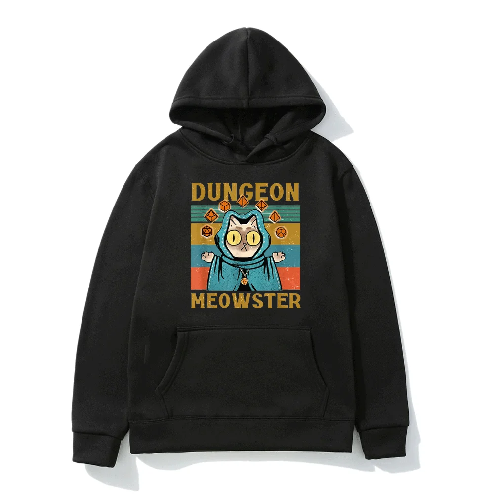 

Dungeon Meowster Funny Nerdy Gamer Cat D20 Dice RPG Hot Sale Clown Hoodie Men Women Street Hip Hop Harajuku Hooded Sweatshirt