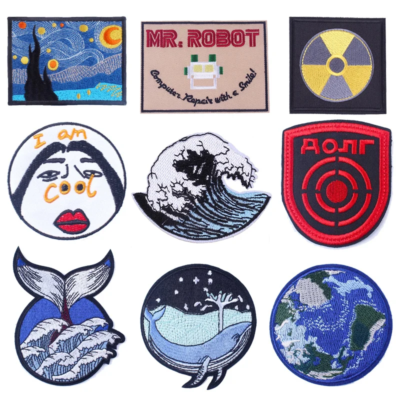 Нашивки Pulaqi с морскими волнами для одежды вышитые термоклейкие нашивки в стиле